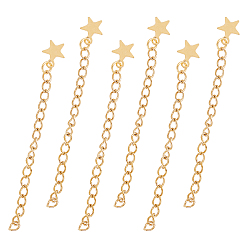 Golden 304 Stainless Steel Chain Extender, Curb Chain, with Charms, Star, Golden, 60.5mm