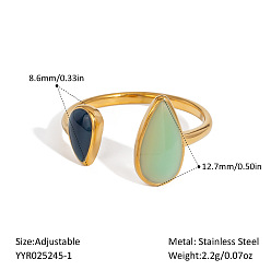 Teardrop 304 цветные открытые кольца-манжеты из нержавеющей стали для женщин, с эмалью, реальный 18 k позолоченный, слеза, капля1: 8.6мм длиной, капля2: 12.7мм длиной, внутренний диаметр: регулируемый