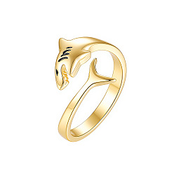 Golden Brass Cuff Open Rings, Shark, Golden, 15~20mm