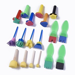 Random Single Color or Random Mixed Color Painting Tools Sets For Children, Plastic and Sponge Paint Brushes and Stamp, Creative Funny Drawing Toy, Random Single Color or Random Mixed Color, 18pcs/set