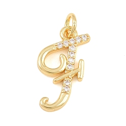 Letter F Brass Micro Pave Clear Cubic Zirconia Pendants, Letter Charms, Cadmium Free & Lead Free, Real 18K Gold Plated, Letter F, 17.5x9x2mm, Hole: 5mm