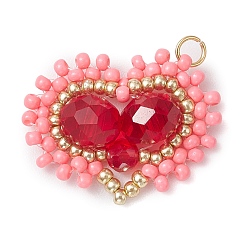 Белый Стеклянные подвески из бисера, с целью перехода в кольце, шарма сердца, белые, 19x25x7.5 мм, отверстие : 2.5 мм