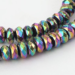 Regenbogen plattiert Nicht-magnetische, synthetische Hämatit-Rondellperlen, facettiert, Multi-Farbe plattiert, 4x2 mm, Bohrung: 1 mm, ca. 175~185 Stk. / Strang, 15.7 Zoll