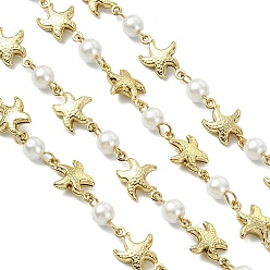 Золотой 1ручная работа 304 цепочки из нержавеющей стали в форме морской звезды, с выпечкой окрашены перламутровым стеклом круглые бусины, пайки, золотые, ссылка: 17x10x4мм и 11.5x6мм