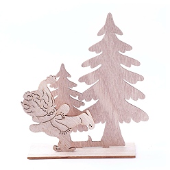 BurlyWood Undyed Platane Wood Home Display Decorations, Christmas Tree with Boy, BurlyWood, 136.5x42.5x149mm, 3pcs/set