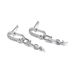 Платина Серьги-гвоздики из латуни с фианитами, без кадмия, без никеля и без свинца, с 925 штырями стерлингового серебра, форма застежки-вашетки, платина, 27x6x4 мм, штифты : 0.5 мм