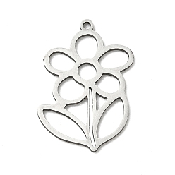 Stainless Steel Color 201 Stainless Steel Pendants, Flower & Leaf Charms, Cut-Out, Stainless Steel Color, 27x18x1mm, Hole: 1.5mm
