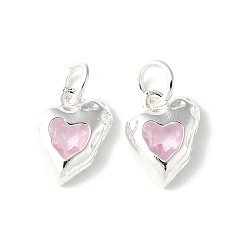 Лавандовый румянец Латунные микро проложить кубического циркония подвески, сердце прелести, стойки покрытие, прочное покрытие, без кадмия и без свинца, с целью перехода в кольце, лавандовый румянец, 12.5x10.5x3.5 мм, отверстие : 4.5 мм