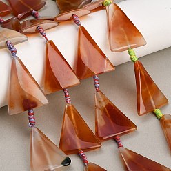 Chocolate Natural Agate Beads Strands, Dyed & Heated, Triangle, Chocolate, 32.5~36x26.5~29.5x6~7.5mm, Hole: 2mm, about 9pcs/strand, 15.75~15.83''(40~40.2cm)