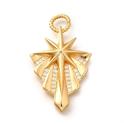 Настоящее золото 18K Латунные микро проложить кубического циркония подвески, без кадмия, без никеля и без свинца, звезда, реальный 18 k позолоченный, 34x21.5x4.5 мм, отверстие : 4x3.5 мм