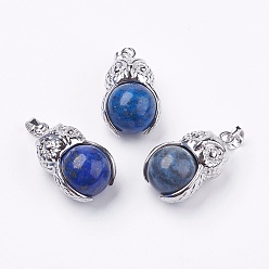 Ляпис-Лазурь Природный лазурит подвески, с латунной фурнитурой , сова, платина, без кадмия и без свинца, 31x18.5~19x16 мм, отверстие : 4~5x8 мм