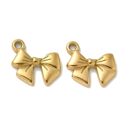 Настоящее золото 18K Ионное покрытие (ip) 304 подвески из нержавеющей стали, очарование бантом, реальный 18 k позолоченный, 15.5x12.5x2.5 мм, отверстие : 1.4 мм