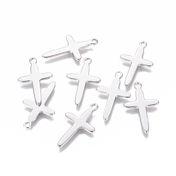 Stainless Steel Color Non-Tarnish 201 Stainless Steel Pendants, Cross, Stainless Steel Color, 28x16x1mm, Hole: 1.8mm