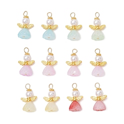 Золотой Подвески из акрила с абс-пластиком, имитирующие жемчуг, с 304 деталями из нержавеющей стали и сплава, ангел, золотые, 22~23x14x10 мм, отверстие : 3 мм