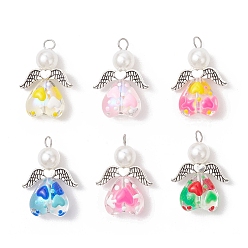 (52) Непрозрачная лаванда Подвески из стеклянной эмали, ангел в форме сердца, с крылом из сплава и 304 петлей из нержавеющей стали, разноцветные, 28x20x9 мм, отверстие : 3~3.5 мм