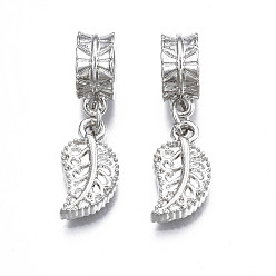 Платина Реечное покрытие из сплава европейские подвески с подвесками из эмали, Подвески с большими отверстиями, без кадмия, без никеля и без свинца, лист, платина, 28.5 мм, отверстие : 5 мм