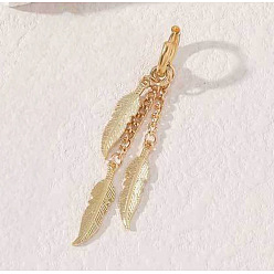 Золотой Серьги-кольца с кисточками из цинкового сплава в форме перьев, золотые, 75x15 мм
