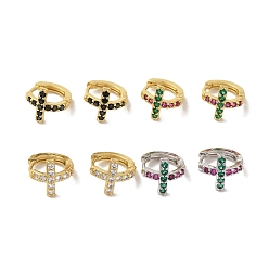 Mixed Color Cross Brass Stud Earrings, with Clear Cubic Zirconia, Cadmium Free & Lead Free, Mixed Color, 15.5x12mm