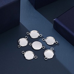 Silver 201 Stainless Steel Cabochon Connector Settings, Plain Edge Bezel Cups, Flat Round, Silver, Tray: 12mm, 21x14x2mm, Hole: 2mm