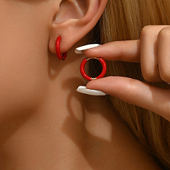 Red 201 Stainless Steel Enamel Hoop Earrings for Wome, Golden, Red, 17x16mm
