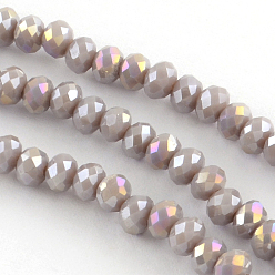 Rosy Brown Electroplate Glass Faceted Rondelle Bead Strands, AB Color Plated, Rosy Brown, 3x2mm, Hole: 0.5mm, about 140pcs/strand, 15.5 inch