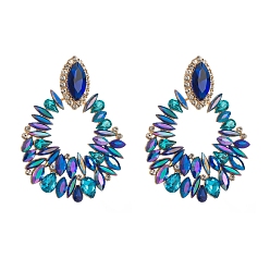 Sapphire Alloy Rhinestone Stud Earring, Teardrop, Sapphire, 65x50mm