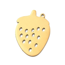 Golden 201 Edelstahl Anhänger, Erdbeer-Charme, golden, 26.5x18.5x1 mm, Bohrung: 1.4 mm