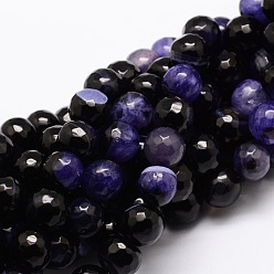 Dark Slate Blue Dyed Natural Agate Faceted Round Beads Strands, DarkSlate Blue, 18mm, Hole: 1mm, about 22pcs/strand, 15.3 inch