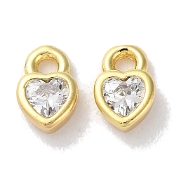 Настоящее золото 18K Стойка металлическая латунная микропрофилированная кубическая циркония подвески, долговечный, без свинца и без кадмия, сердце, реальный 18 k позолоченный, 6x4x2 мм, отверстие : 1.2 мм