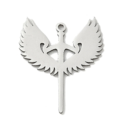 Нержавеющая Сталь Цвет 201 подвески из нержавеющей стали, Подвески в форме крыльев меча, цвет нержавеющей стали, 25.5x21x1 мм, отверстие : 1.4 мм