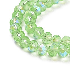 Light Green Electroplate Glass Beads Strands, Half Rainbow Plated, Faceted, Rondelle, Light Green, 4x3mm, Hole: 0.4mm, about 123~127pcs/strand, 16.5~16.9 inch(42~43cm)