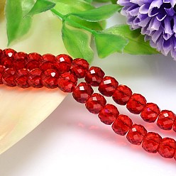 Красный Граненые плоские круглые имитация австрийских кристаллов нити шарик, класс AAA, красные, 8x6 мм, отверстие : 0.7~0.9 мм, около 68 шт / нитка, 15.7 дюйм