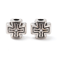 Античное Серебро Сплавочные овальные бусины тибетского стиля , без кадмия и без свинца, крестик, античное серебро, 9.5x11x7.4 мм, отверстие : 2.7 мм, Около 403 шт / 1000 г
