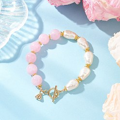 Pink Браслеты из акриловых бусин с имитацией драгоценных камней и искусственного жемчуга ABS для женщин, овальные, с латунным, розовые, внутренний диаметр: 8-1/4 дюйм (21.1 см)