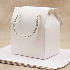 White Creative Portable Foldable Paper Box, Wedding Favor Boxes, Favour Box, Paper Gift Box, with Heart Clear Window and Rope Handle, Rectangle, White, Box: 10.5x8.9x6.7cm