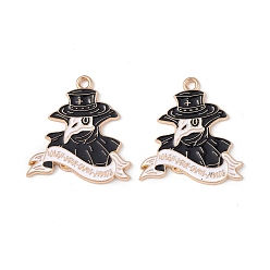 Black Alloy Enamel Pendants, Light Gold, Plague Doctor Crow Charm, Black, 26.5x25x1mm, Hole: 2mm