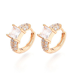 Настоящее золото 18K Квадратные серьги-кольца с микропаве из прозрачных кубических цирконий из латуни, реальный 18 k позолоченный, 13.5x16x6 мм