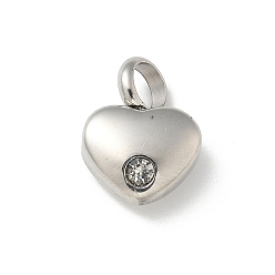 Кристалл 304 из нержавеющей стали горный хрусталь подвески, сердце, цвет нержавеющей стали, кристалл, 16.5x12.5x6 мм, отверстие : 5 мм