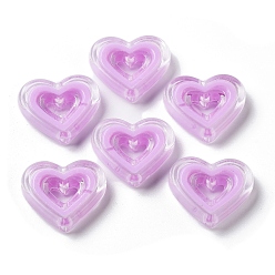 Orchid Acrylic Beads, Bead in Bead, Heart, Orchid, 19.5x23x6mm, Hole: 2.5mm, about 280pcs/500g