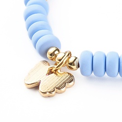 Mixed Color Butterfly Alloy Enamel Charm Bracelet for Teen Girl Women, Handmade Polymer Clay Beads Stretch Bracelet, Golden, Mixed Color, Inner Diameter: 2-1/4 inch(5.8cm)