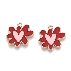 (123L) Белый крем непрозрачный блеск Стойки обшивки сплава эмали подвески, золотые, цветок с сердечком, огнеупорный кирпич, 18.5x20.5x1.5 мм, отверстие : 1.6 мм