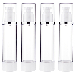 White Empty Portable Plastic Airless Pump Bottles, Refillable Vacuum Press Bottle, Lotion Foundation Travel Container, with PP Cover, White & Clear, 17.7cm, Capacity: 100ml(3.38fl. oz)