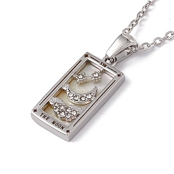 Нержавеющая Сталь Цвет Ожерелье с подвеской в виде Луны и Таро из натуральной ракушки, 304 нержавеющая сталь с прозрачным фианитом для женщин, 201 цепь удлинителя из нержавеющей стали, цвет нержавеющей стали, 17.72 дюйм (45 см)