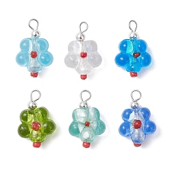 (52) Непрозрачная лаванда 6 шт. 6 цвета подвески из серебряной фольги ручной работы из стекла лэмпворк, формы цветов, с 304 петлей из нержавеющей стали, разноцветные, 22.5x14.5~15x8.5~9 мм, отверстие : 3~3.5 мм, 1 шт / цвет