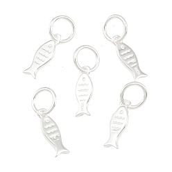 Серебро 925 серебряные подвески-рыбки, с перемычками и 925 штампом, серебряные, 10x4x1 мм, отверстие : 4 мм