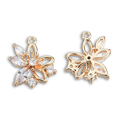 Light Gold Подвески из латуни с прозрачным фианитом, без кадмия и без свинца, цветок, золотой свет, 18x15x5 мм, отверстие : 1.4 мм