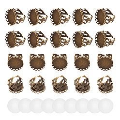 Античная Бронза Набор для самостоятельного изготовления пустого куполообразного кольца, в том числе манжеты железные филигранные настройки кольца, Кабошоны из стекла, античная бронза, 100 шт / коробка