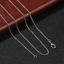 Платина 1мм стойка покрытие латунный кабель цепи ожерелья для женщин мужчин, без кадмия и без свинца, 901 застежка из нержавеющей стали, долговечный, платина, 19.29 дюйм (49 см)