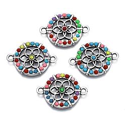 Античное Серебро Коннекторы из сплава, cmолой, плоские круглые с цветком, античное серебро, 16.5x23x2.5 мм, отверстие : 1.8 мм