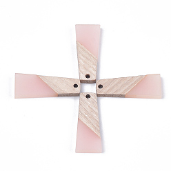Pink Подвески из смолы и дерева, трапециевидные, розовые, 30x12x3 мм, отверстие : 2 мм